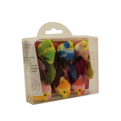Mini oiseaux décoratifs (sur pince) - 6 pièces