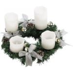 Couronne de l'Avent avec ornements argentés & 4 bougies à LED