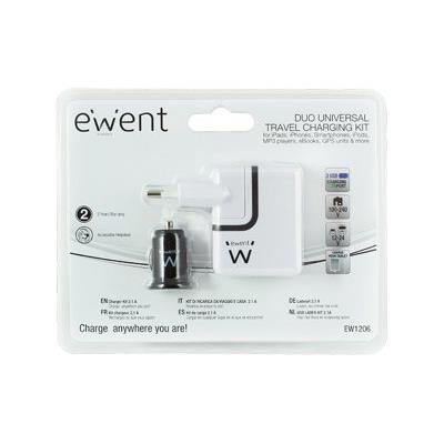 Ewent EW1206 Charger Kit - Stroomadapterset - (netadapter, auto-adapter) - 2.1 A - zwart, wit