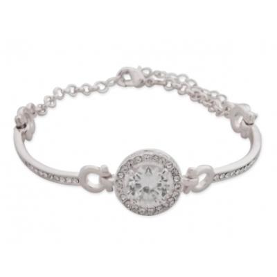 Bracelet argenté, faux cristal rond blanc et strass bijou fantaisie pas cher