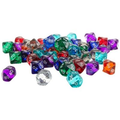 100ER DICE, 10-SIDED,TRANSP., 50ER BAG