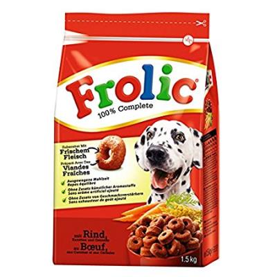 Frolic Complete, made with fresh meat, moist meal, with beef, carrots and cereals