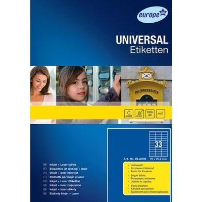 Etiquettes universelles adhésives ultra résistantes europe100 - 70 mm x 25,4 mm - 3300 pièces - blanc - ela008 ela009