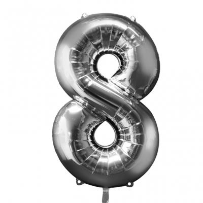 Ballon Mylar Argent Chiffre 8