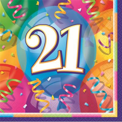 16 Serviettes de Table 21 ans - Décoration anniversaire