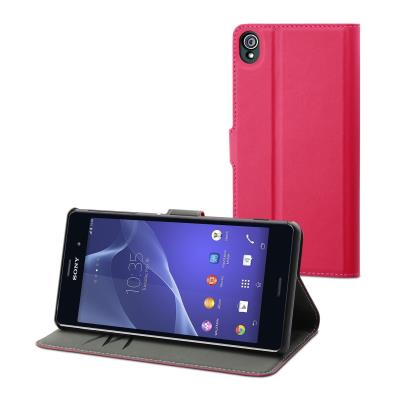 Muvit MFX Wallet Folio - Flip cover voor mobiele telefoon - imitatieleer - roze - voor Sony XPERIA Z3 Compact
