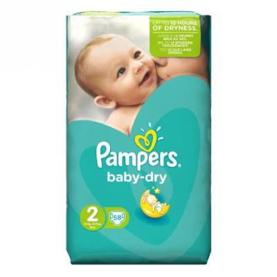 Pampers baby dry taille 2 (mini) 3 a 6 kg 58 couches