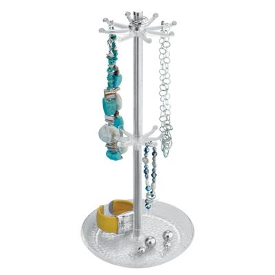 Arbre à bijoux rotatif - 16 crochets et un bac - Rangement bijoux perlé
