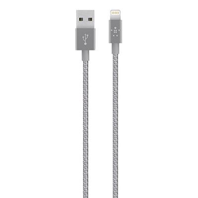 Belkin - Câble Lightning Charge/Sync 2.4A pour iPhone 5/5S/5C/6/6S/6+/6S+/SE, iPad mini1/2/3/4, iPad 4, iPad Air 1/2, iPad Pro et iPod - 1,2M - Gris Métallique