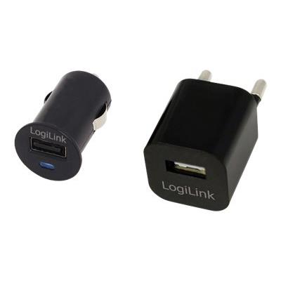 LogiLink USB Travel Charger Combo Kit - stroomadapter - AC + stroomadapter - auto