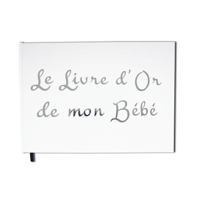 Livre d'or de mon bébé - Format A4 paysage - Couverture blanche mate, lettres chromées -100 pages - Qualité premium