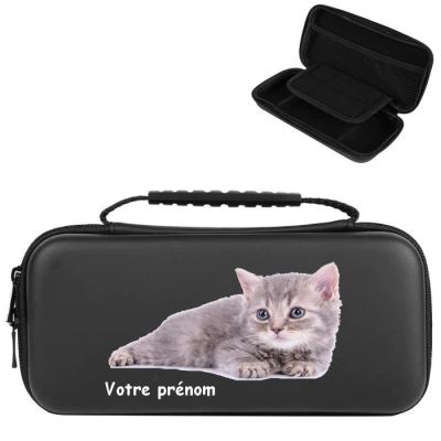 Etui pochette Switch LITE noir personnalisee prenom chat cat