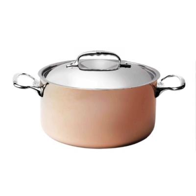 DE BUYER, DEPUIS 1830-INOCUIVRE-6442.24-FAITOUT CUIVRE-INOX 2 MM A COUV. ANSES EN FONTE D'INOX Ø 24CM