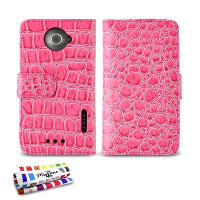 Etui Folio ORIGINAL , CroCoChic,  Premium Rose de MUZZANO pour HTC ONE X+