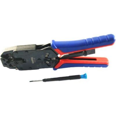 KNIPEX Crimpzange fuer Westernstecker, 97 51 12 SB 3 Nester: für RJ10 (4-polig) 7,65 mm, RJ11/12 (6-polig) 9,65 mm, RJ45 (8-polig) 11,68 mm, mit Ratsche (97 51 12 SB)