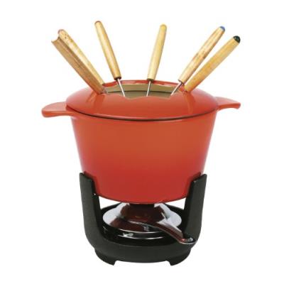 Crealys 504890 service fondue 10 pièces: 6 fourchettes + caquel + couvercle + support fonte + bruleur