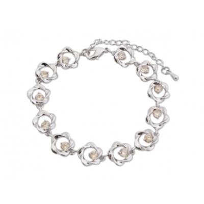 Bracelet argenté fleurs torsadées et fausses pierres ambrées bijou fantaisie pas cher