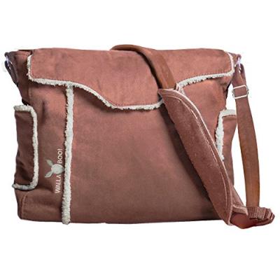 Wallaboo sac a langer, 4 poches avec fermeture éclair, poche biberon thermique, bandoulière renforcée, en daim microfibre de très bonne qualité, marron