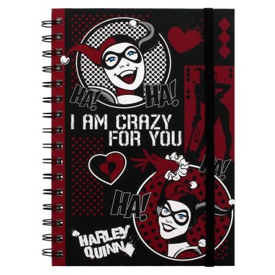 Harley Quinn Carnet de note A5 à spirales I Am Crazy For You 14,5 x 21 cm noir