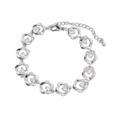 Bracelet argenté aux fleurs torsadés et faux diamants blancs bijou fantaisie pas cher