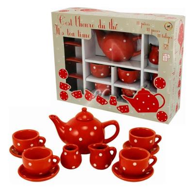 Dînette en porcelaine grand service de thé rouge a pois blanc pour enfant 3 ans+