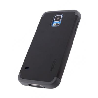 ROCK Shield Series - Achterzijde behuizing voor mobiele telefoon - polycarbonaat, thermoplastic polyurethaan (TPU) - zwart - voor Samsung Galaxy S5