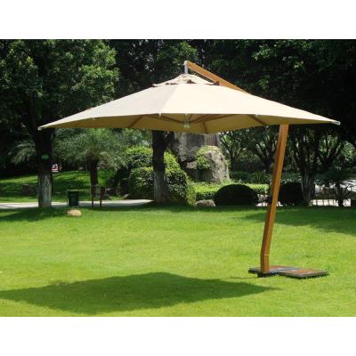 Parasol déporté carrée 3,5 x 3.5 m en bois et polyester 360 gr, coloris sable -PEGANE-