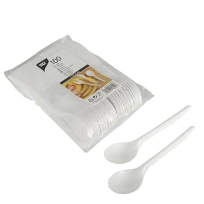 Papstar lot de 100 cuillères en plastique, longueur 140 mm, blanc vaisselle jetable 16429