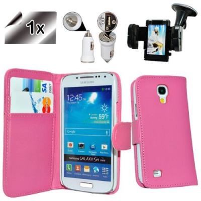 Accessory Master Coque En Cuir Avec Ecran Protecteur Motif Livre Style Rose En Support Voiture Pour/Adaptateur Usb Samsung Galaxy S4 Mini I9190