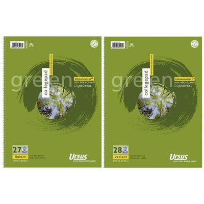 URSUS Green 608570020 College Bloc – A4, 80 feuilles, 70 g/m², 5 mm, carreaux