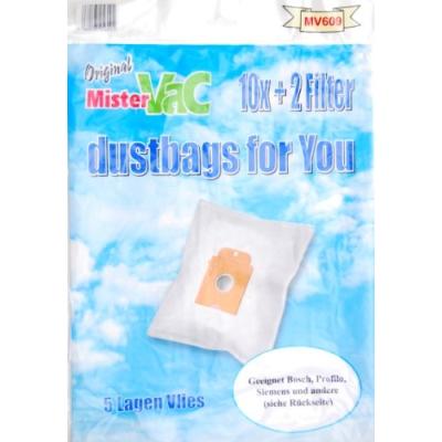 MISTERVAC MV 609 PACK ÉCONOMIQUE DE 30 SACS 5 COUCHES EN NON-TISSÉ ET 6 FILTRES POUR BOSCH ET SIEMENS BIG BAG 3 L / COMPARABLE A