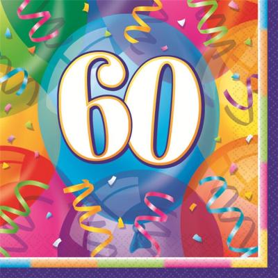 16 Serviettes de Table 60 ans - Décoration anniversaire
