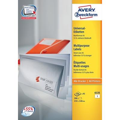 Avery zweckform-étiquettes universelles 6135 blattformat au format a5 148 x 210 mm - 200 feuilles-blanc-lot de 200
