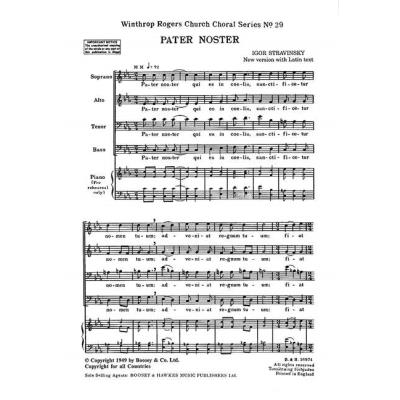 Partitions classique BOOSEY & HAWKES STRAVINSKY IGOR - PATER NOSTER - MIXED CHOIR  Choeur et ensemble vocal