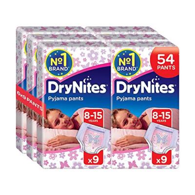 Huggies drynites lot de 6 x 9 sous-vêtements de nuit absorbants pour fille 8-15 ans