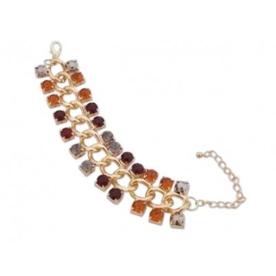 Bracelet grosses mailles dorées et faux diamants colorés bijou fantaisie pas cher