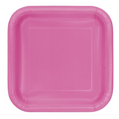 14 Grandes assiettes roses carrées en carton 23 cm