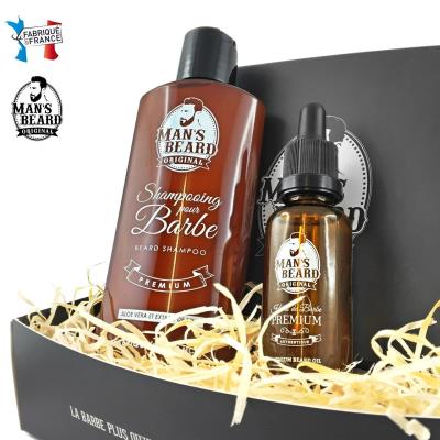 Man's Beard - Fabrication Française - Coffret avec huile de barbe premium et shampooing de barbe premium