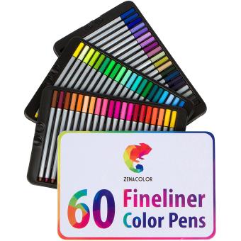 60 Feutres à pointe fine pour coloriage - 60 couleurs uniques