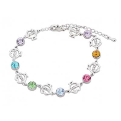 Bracelet argenté, faux diamants colorés et poissons en strass bijou fantaisie pas cher