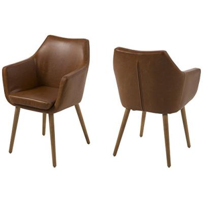 Ac design furniture fauteuil 0000055607 trine - 58 x 58 x 84 cm, assise cuir, dos vintage cognac, structure bois, chêne, ölbehandelt