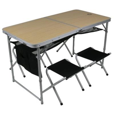 10t portable family ensemble table et tabourets de camping argent bois 120 x 60 x 70 cm