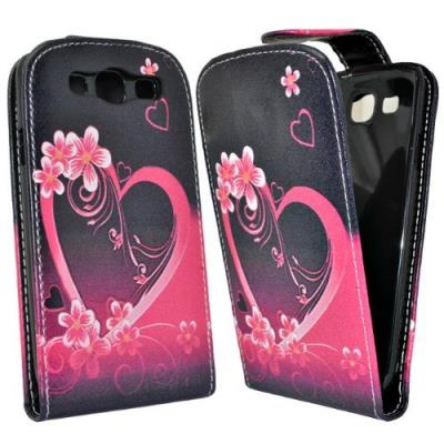 Accessory Master Coque En Cuir Pour Samsung Galaxy S3 I9300 Violet Coeur Fleur