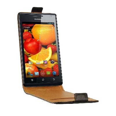 Etui Flip rabat en cuir noir Huawei Ascend Mate Sw