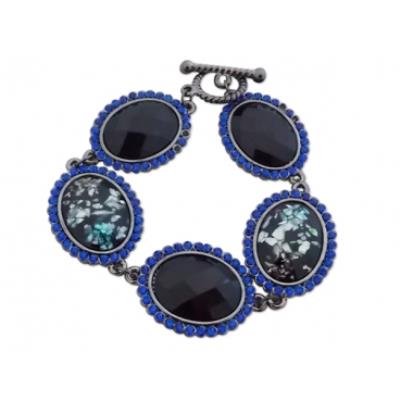 Bracelet strass bleus et faux cristaux noirs bijou fantaisie pas cher