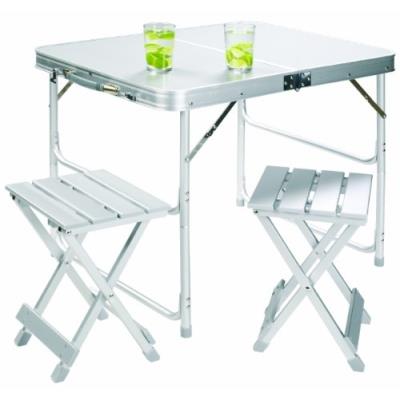 Grand canyon koffertisch table camping pliante 2 tabourets inclus argent 80 x 60 x 64 cm
