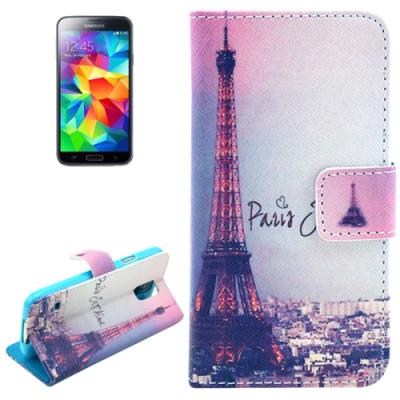 Galaxy S5 : Coque Housse Cuir (Pu)  Tour Eiffel