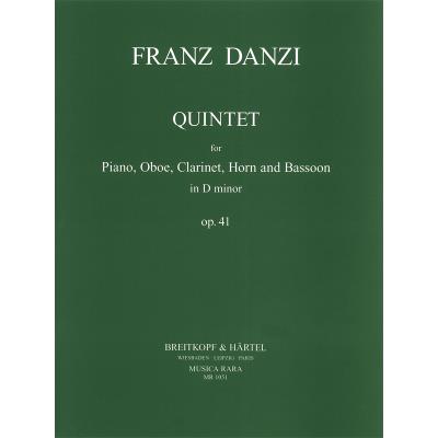 Partitions classique MUSICA RARA DANZI FRANZ - QUINTETT IN D OP. 41 - PIANO QUINTET Ensemble mixte