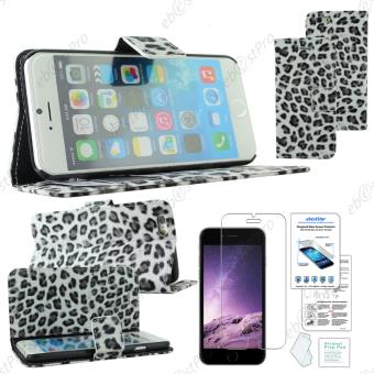 Housse Coque Etui Portefeuille  PU Cuir Leopard Noir Apple iPhone 6 Plus 5,5/"
