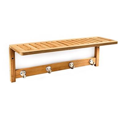 Relaxdays porte-serviette porte-manteau mural avec étagère bambou, métal 50 x 16 x 18 cm